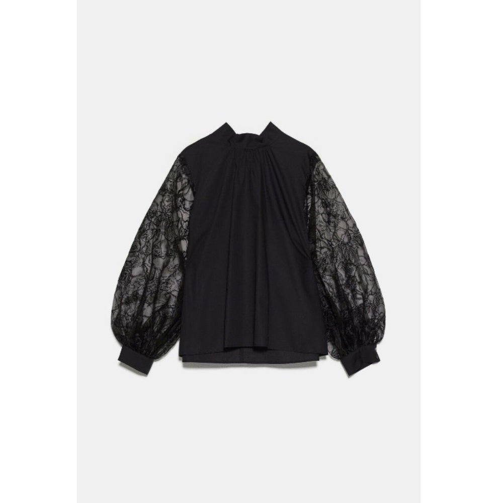 Zara Organza Sleeve Blouse Top Long Sleeve Back - Picture 6 of 7